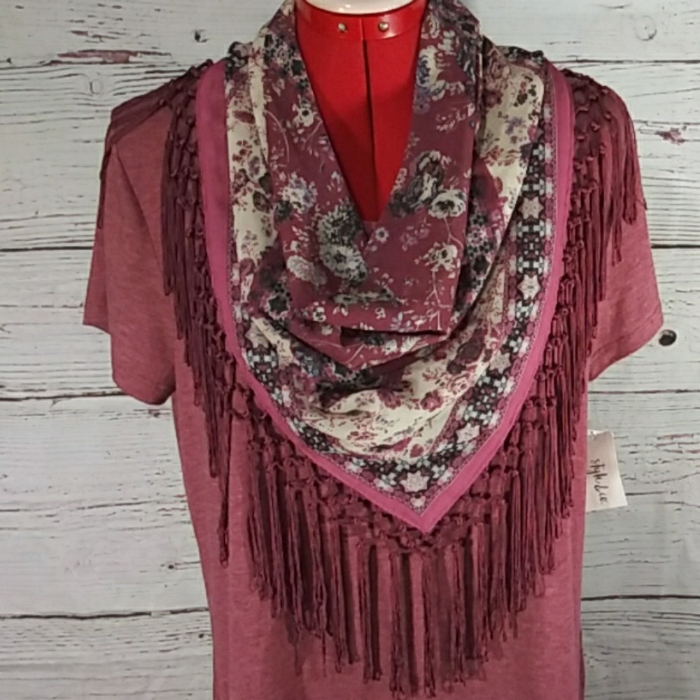 Style & co Women T-Shirt With Fringe Scarf Sz S - Picture 3 of 8
